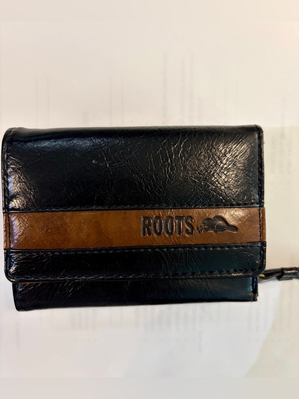Roots Black & Brown Faux Leather Small Wallet